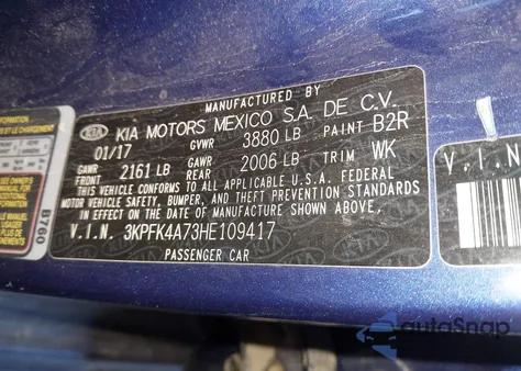 2017 Kia Forte Lx из США, поврежденный, VIN 3KPFK4A73HE109417